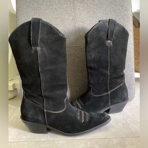 ♦️ MATISSE boots Sz 6 suede western boots mid calf black leather EUC